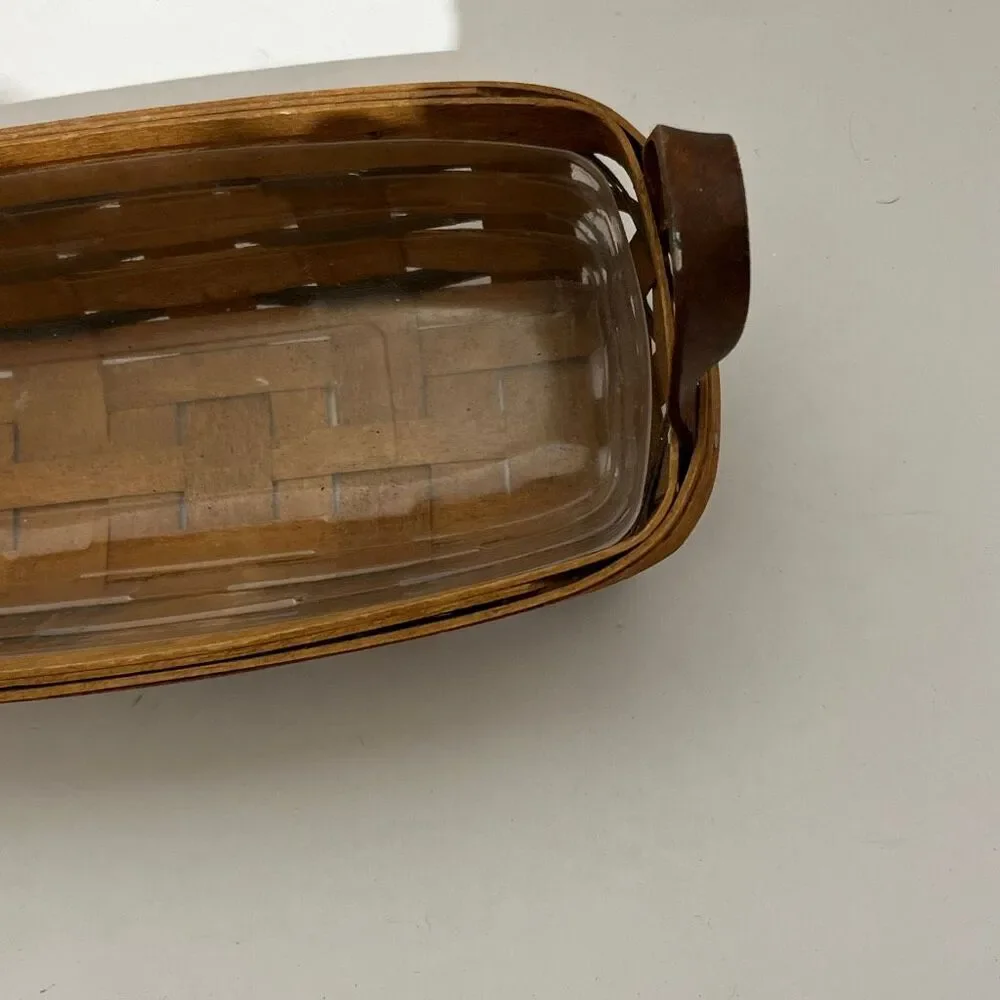 Longaberger Brown 2 Leather Handles Plastic Protector Breadstick Basket‎
